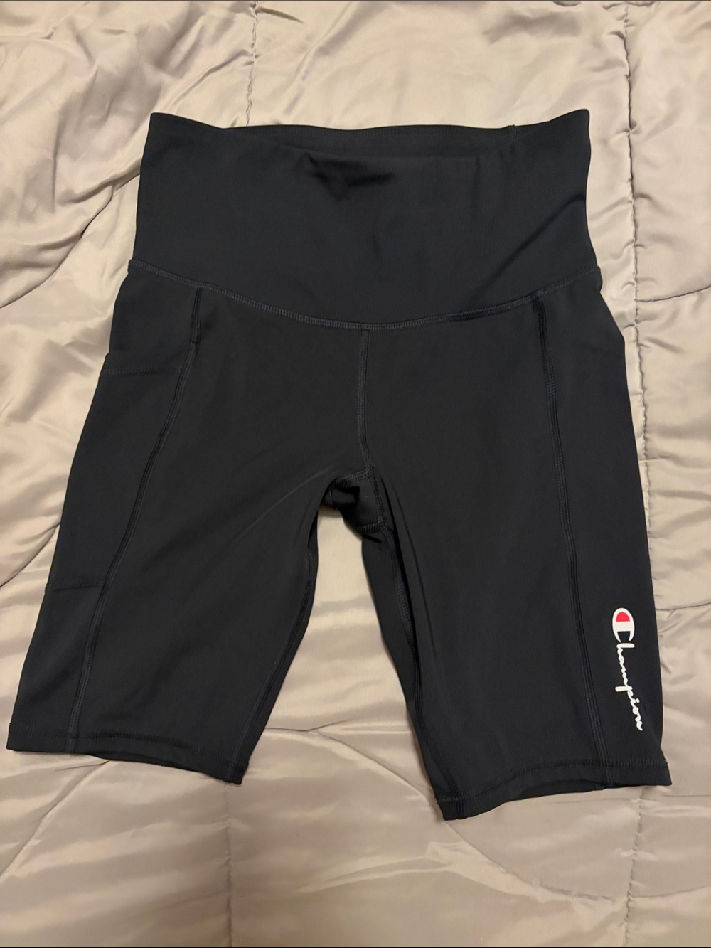Champion Black High-Rise Bike Shorts with Script Logo